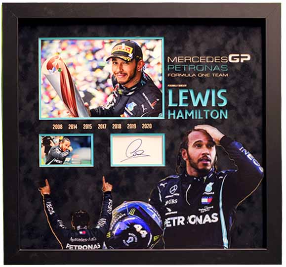 Lewis Hamilton signed whitecard Formula One - Memorabilia Framers Shop